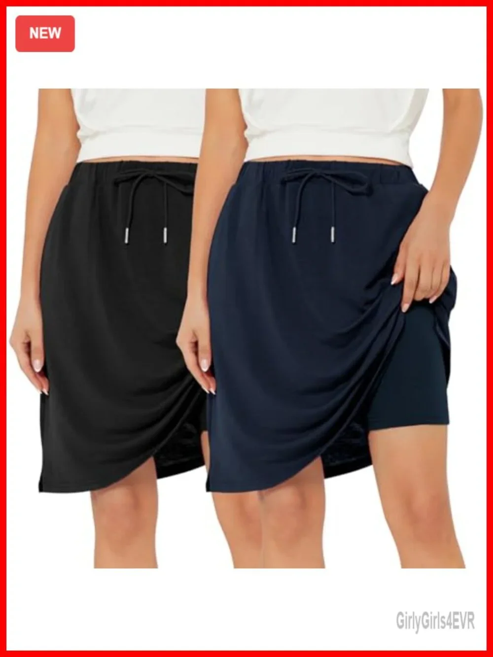 2 Pack Women Skorts with Pockets, Knee Length Athletic Golf Tennis Skirt (Black